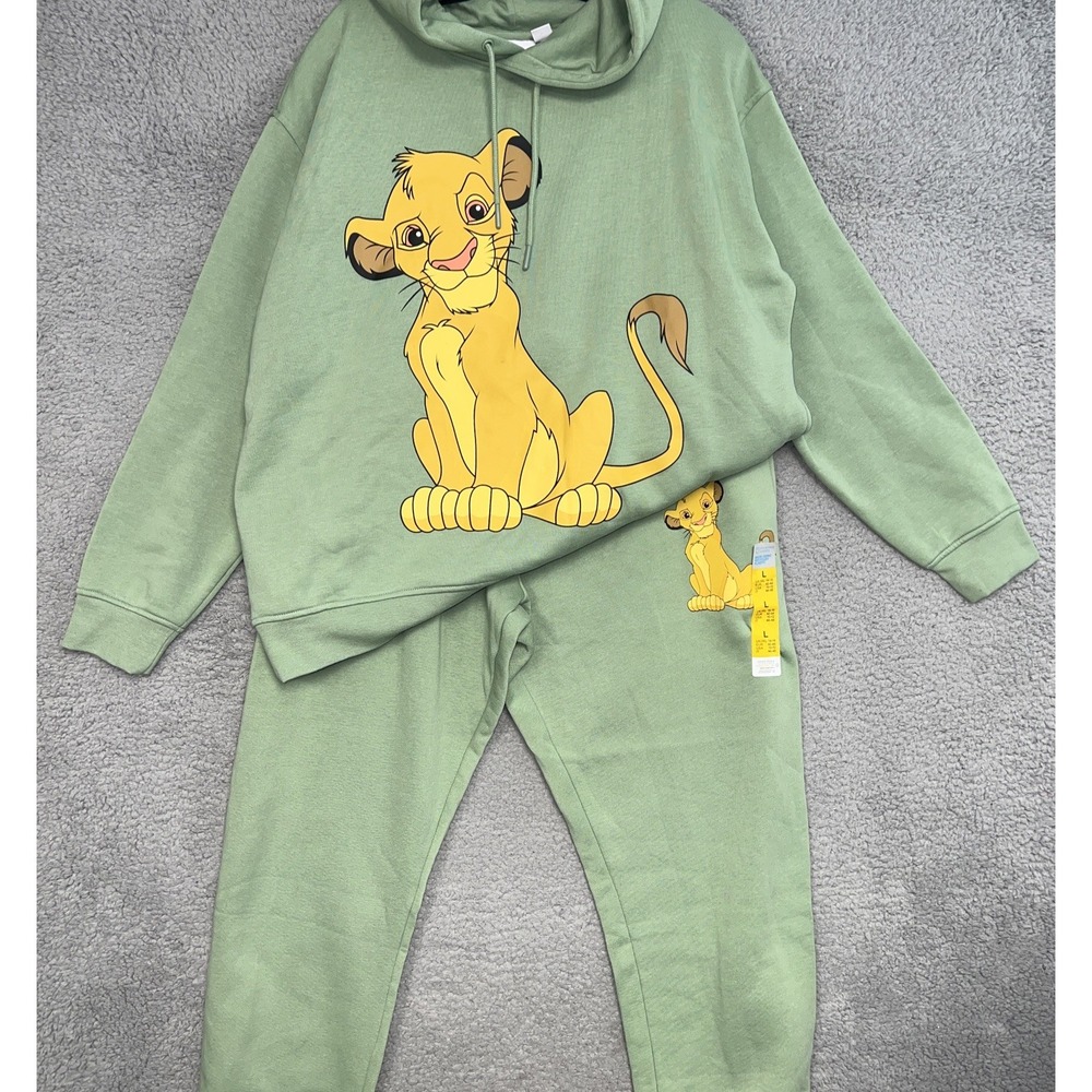 NWT Disney Lion King Simba Hoodie/Sweatpants Set Womens Sz L 10-12 Green Joggers